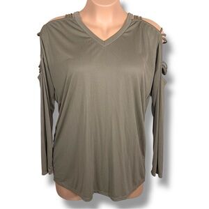 XXL BKE Olive Green Cutout Long Sleeve Stretch Vneck Soft Comfortable Fabric